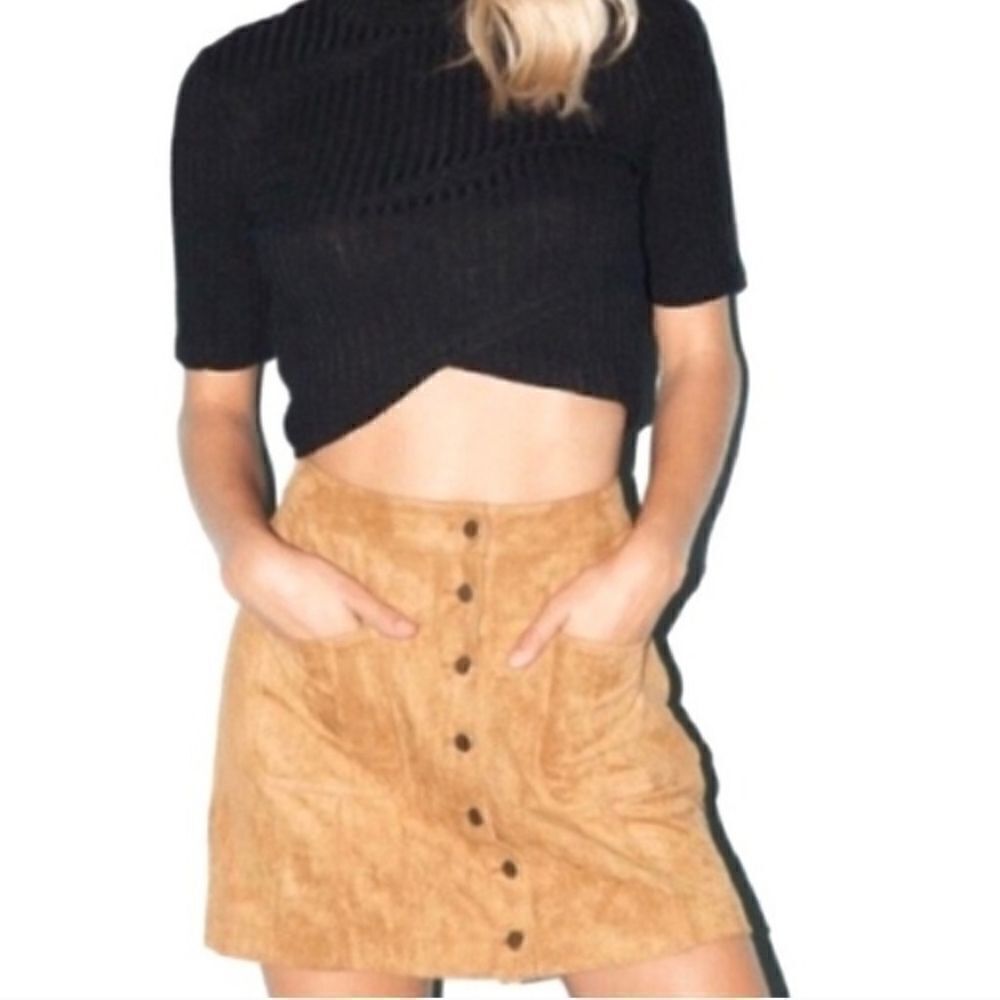 Wild blue suede skirt Tan Sz XL Front Button Detail
